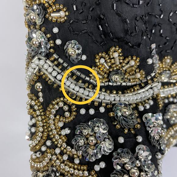 Vintage Laurence Kazer | M/L 80s Beaded & Sequins Silk Elegant Formal Blouse - Picture 9 of 13